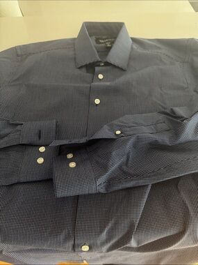 The Men's Store Navy Micro-Check Dress Shirt brand new never worn slim fit style